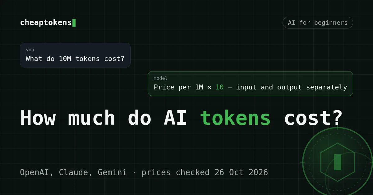 Cover: how much do AI tokens cost, with a chat showing the 10M-token formula