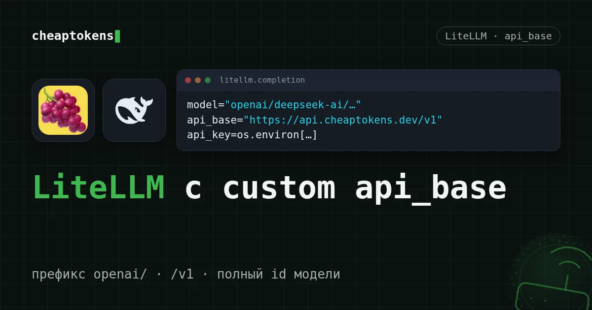 Вызов LiteLLM с префиксом openai/ и api_base на CheapTokens