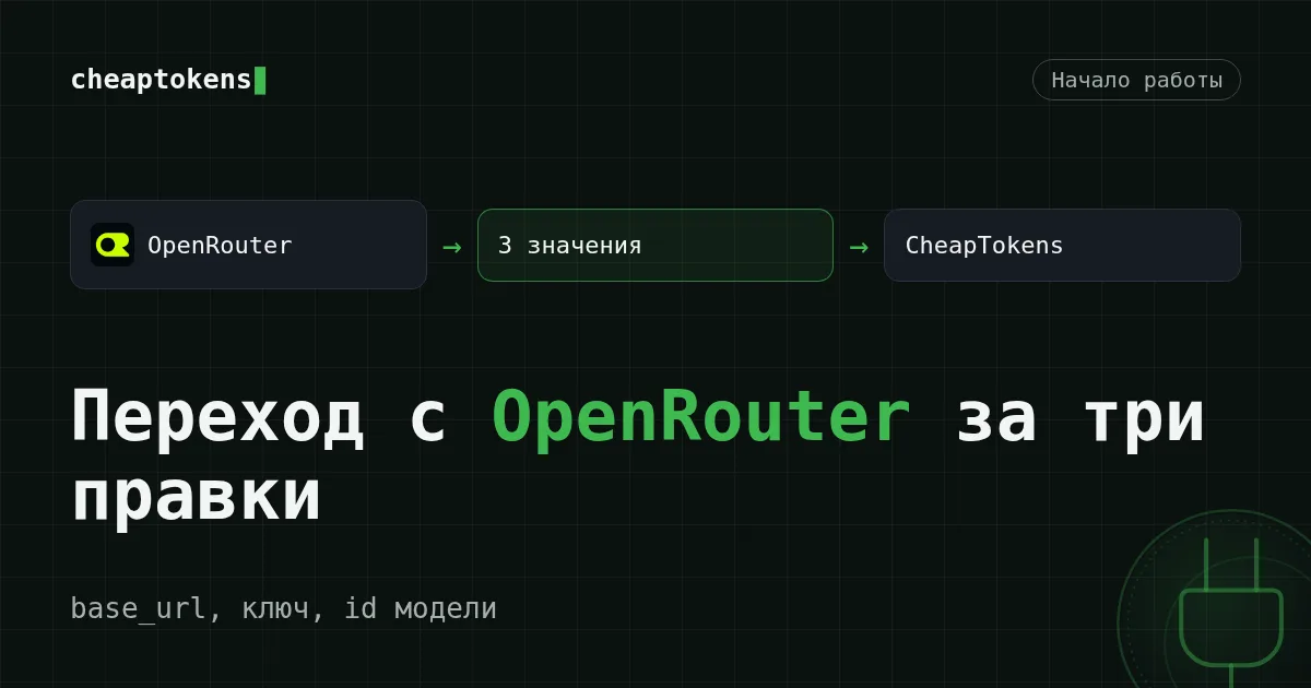 Обложка: перенос приложения на OpenAI SDK с OpenRouter на CheapTokens заменой base_url, ключа и id модели