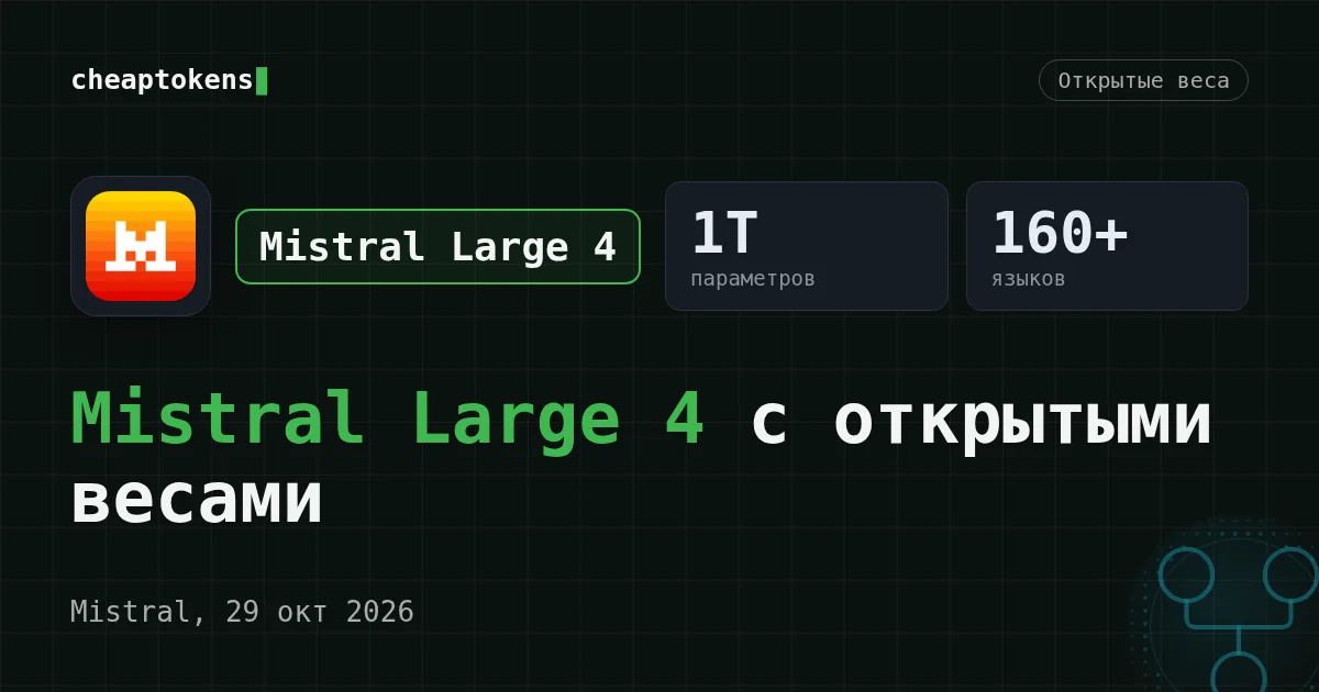 Обложка Mistral Large 4: 1T параметров, 160+ языков, открытые веса