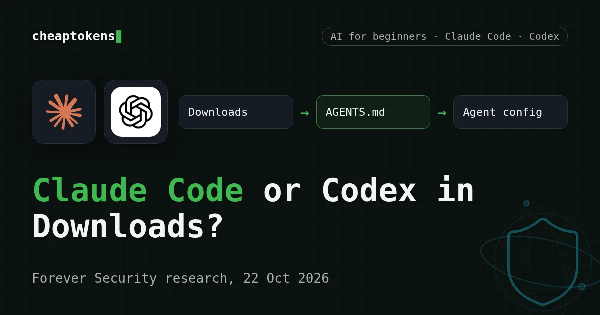 Cover: a planted AGENTS.md in the Downloads folder reaching an AI agent's config