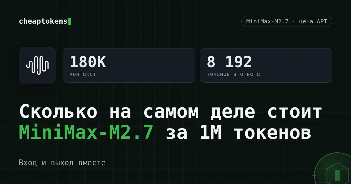 Цена API MiniMax-M2.7: контекст 180K и ответы до 8 192 токенов