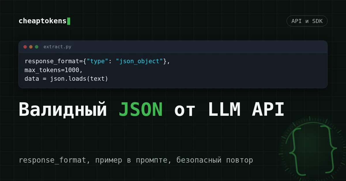 Терминал с запросом chat completion и параметром response_format json_object