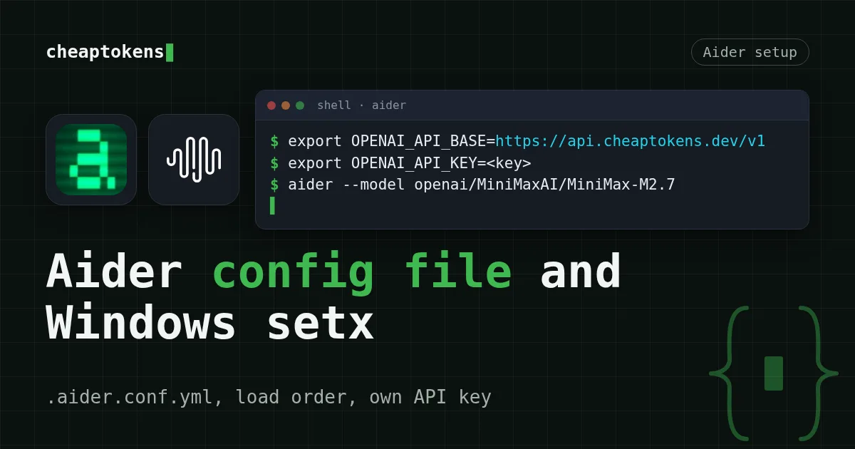 Terminal with the commands that connect Aider to an OpenAI-compatible API